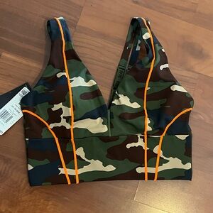 Camouflage Sports Bra with Orange Accents